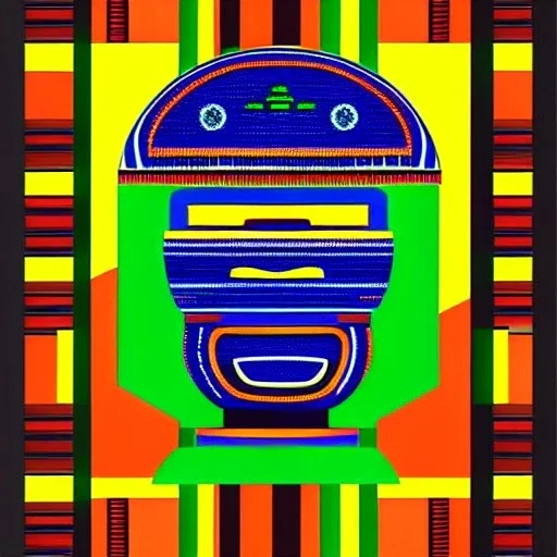 robot portrait in Kente, cinematic, ghana flag, african pattern symbols, engraved, 8k quality