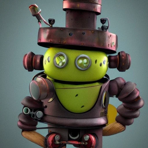 Fruit bot steam punk cartoon character very detailed and funny,8k,HD, cinematic