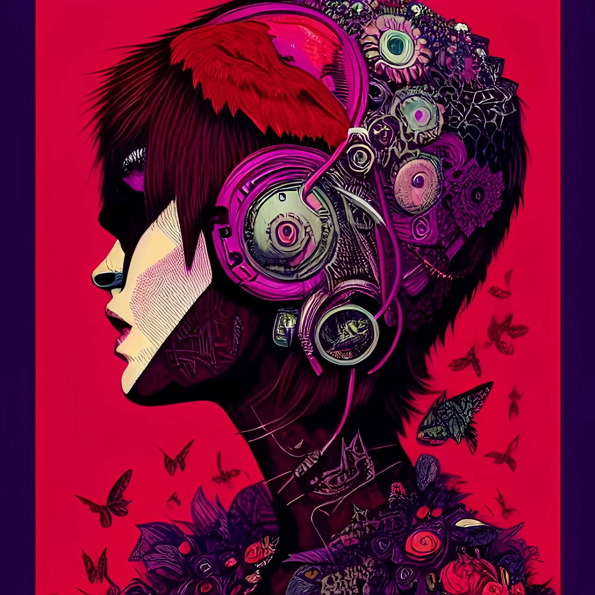 beautiful punk girl, hyper detailed, hyperdetailed, intricately detailed, illustration by <kilian eng>, purple tones, darkred tones,