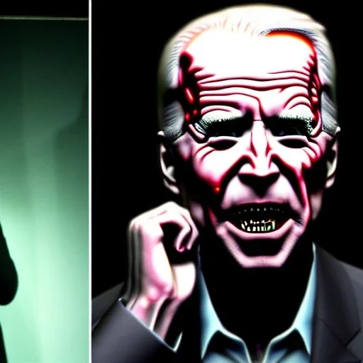 Ultra realistic image, joe biden zombie, zombie performance, skull, grey glow eyes. green blood, torn arm, night, walking twisted, waist up view, thriller style, dark ambient, highly detailed, White House background, concept art, unreal engine 5, god rays, ray tracing, RTX, lumen lighting, ultra detail, volumetric lighting, 3d, finely drawn, high definition, high resolution.