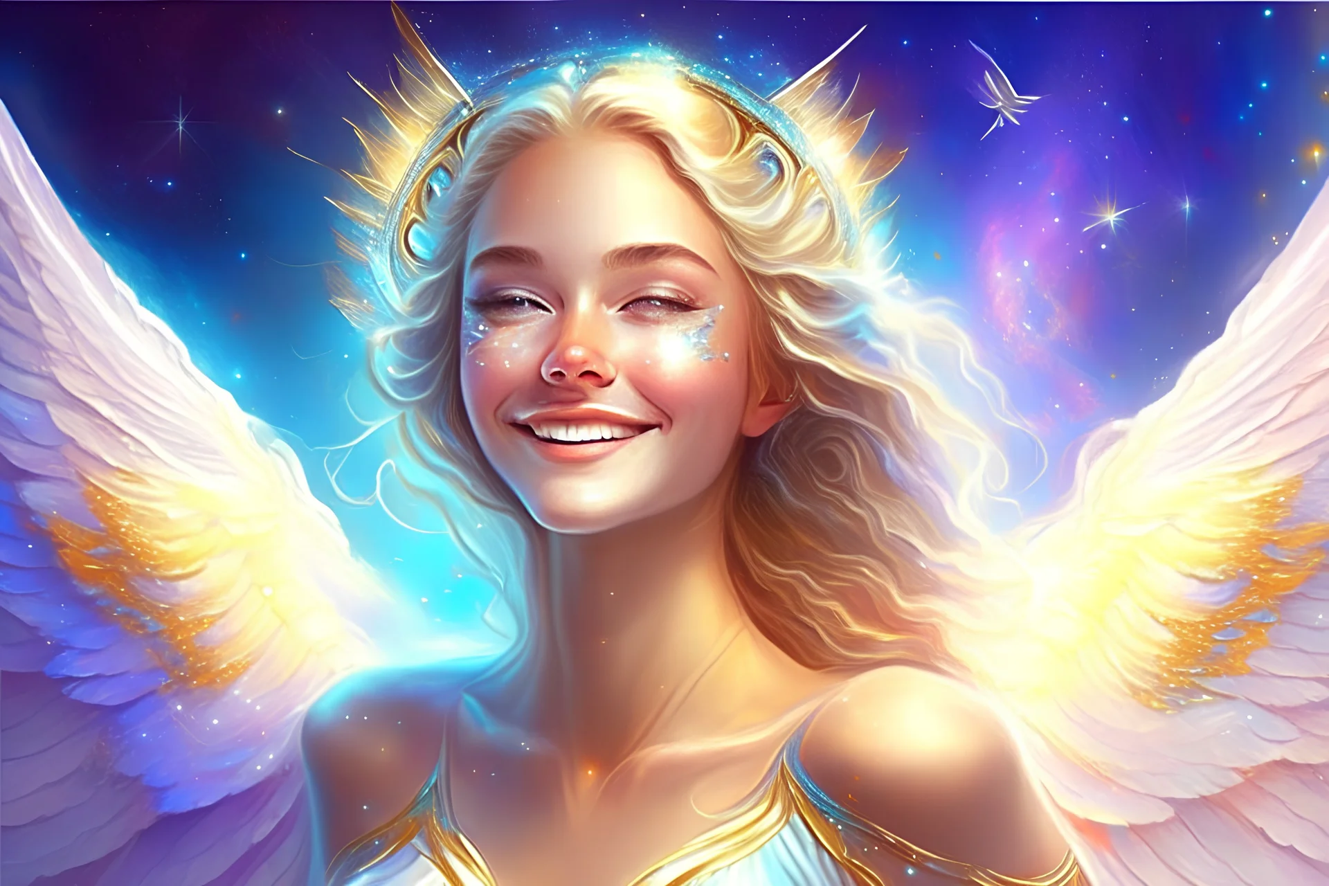 femme sublime, beauté, être galactique, ailées, petit sourire