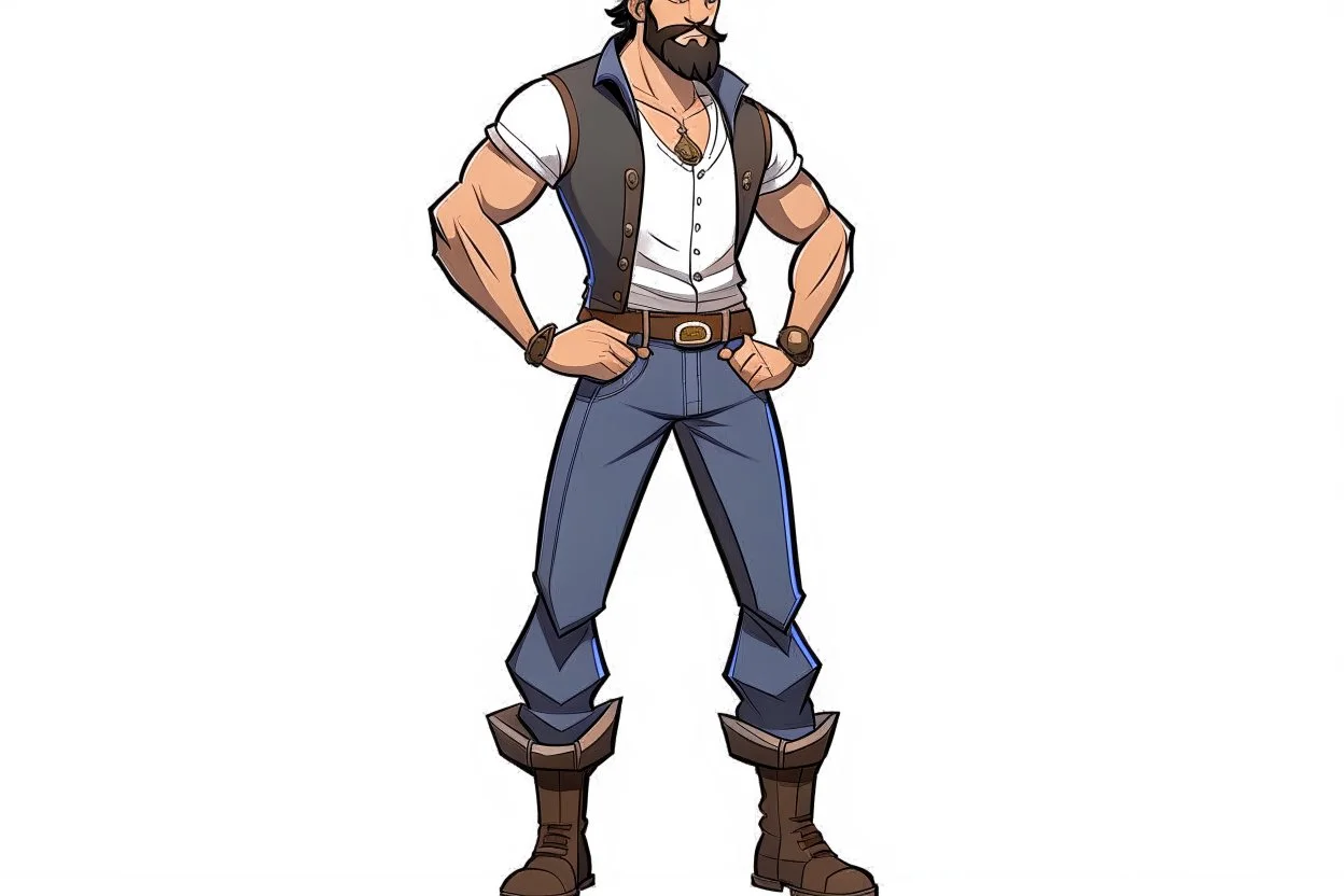 game charachter design, his name is Paulo, Brazilian, full body, simple, muscled, perfectly drawn, detailed, no background,centered