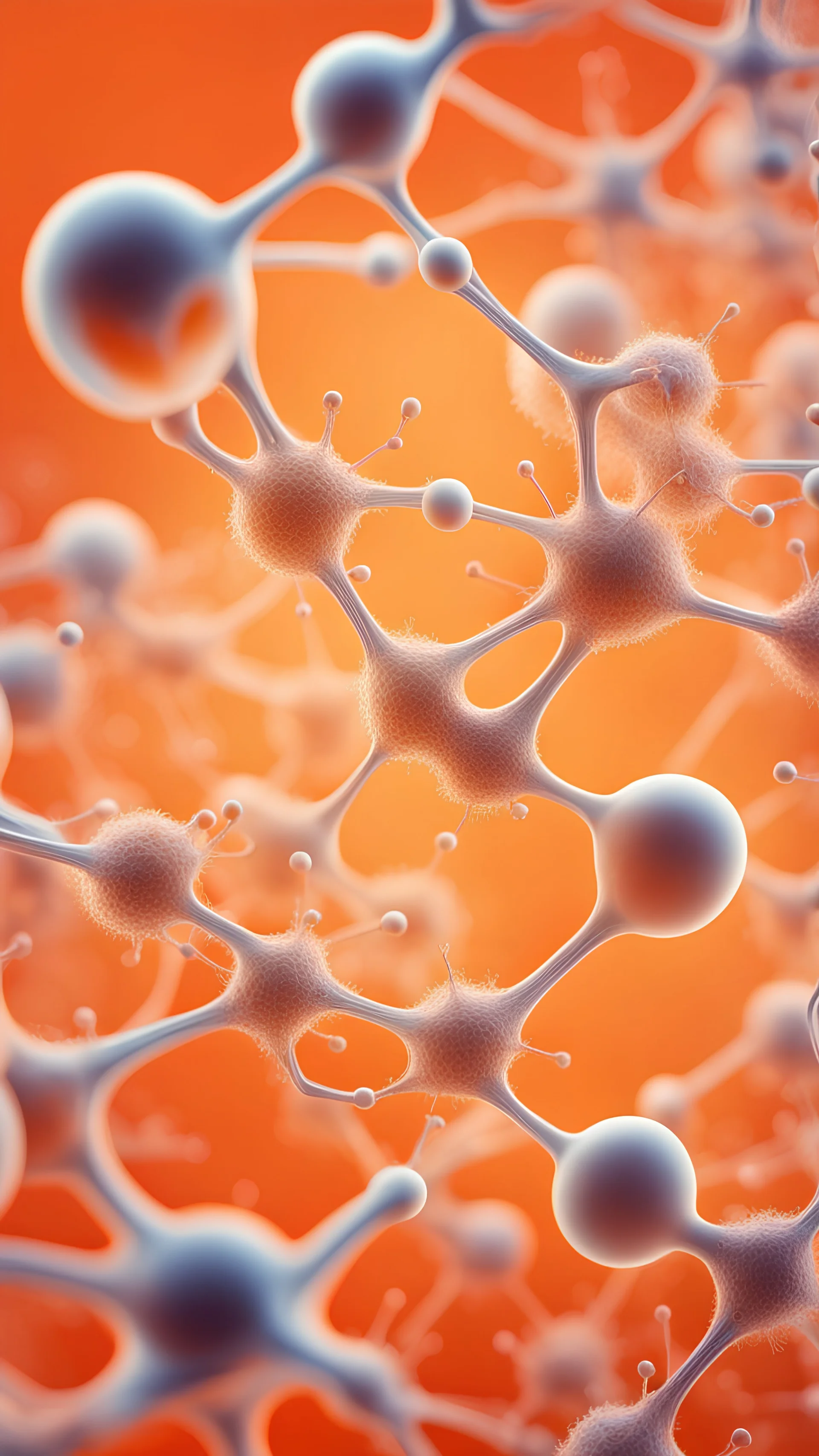 transparent, like a glass, human cells or like a DNA structure, or like a viruses or like a neurons under the microscope and low contrast orange background and fill entire image