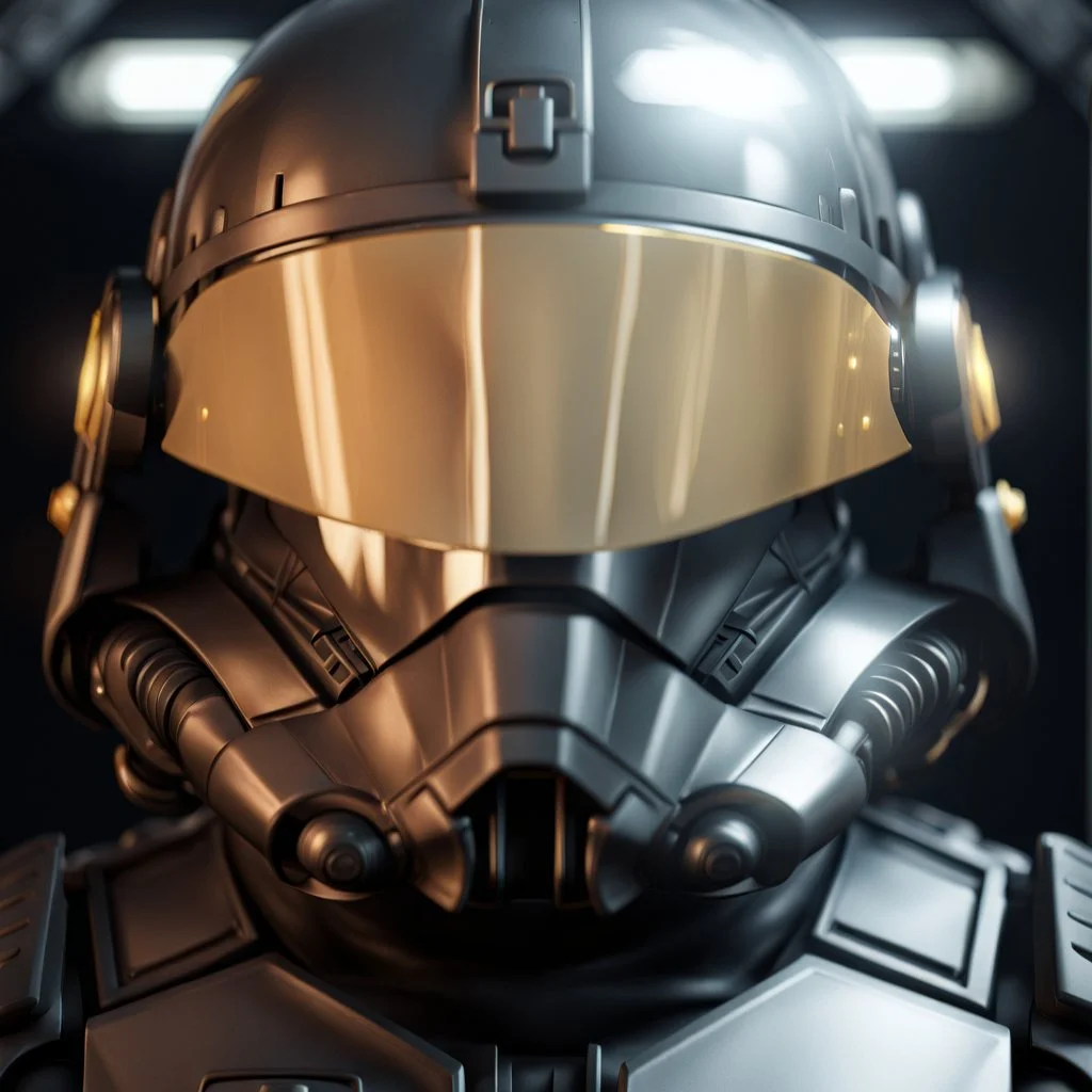 star wars bald male corellian pilot wearing dark gunmetal grey and black First Order special forces TIE pilot armored flightsuit and helmet with gold trim inside the jedi temple, centered head and shoulders portrait, hyperdetailed, dynamic lighting, hyperdetailed background, 8k resolution, volumetric lighting, light skin, fully symmetric details