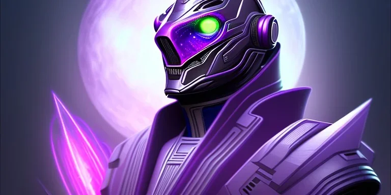 futuristic purple galaxy super villain that has the power of the universe