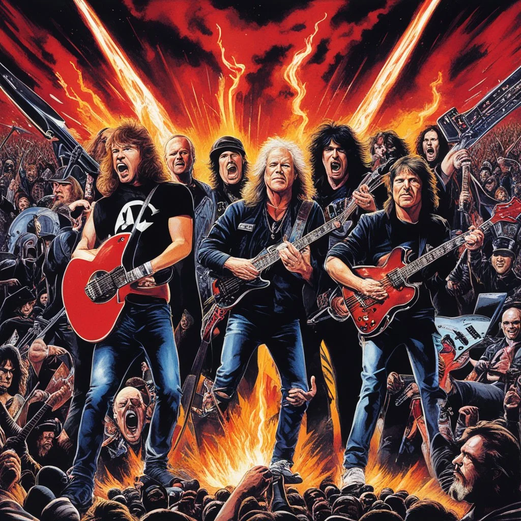 ACDC and Metallica on a heavy metal scene