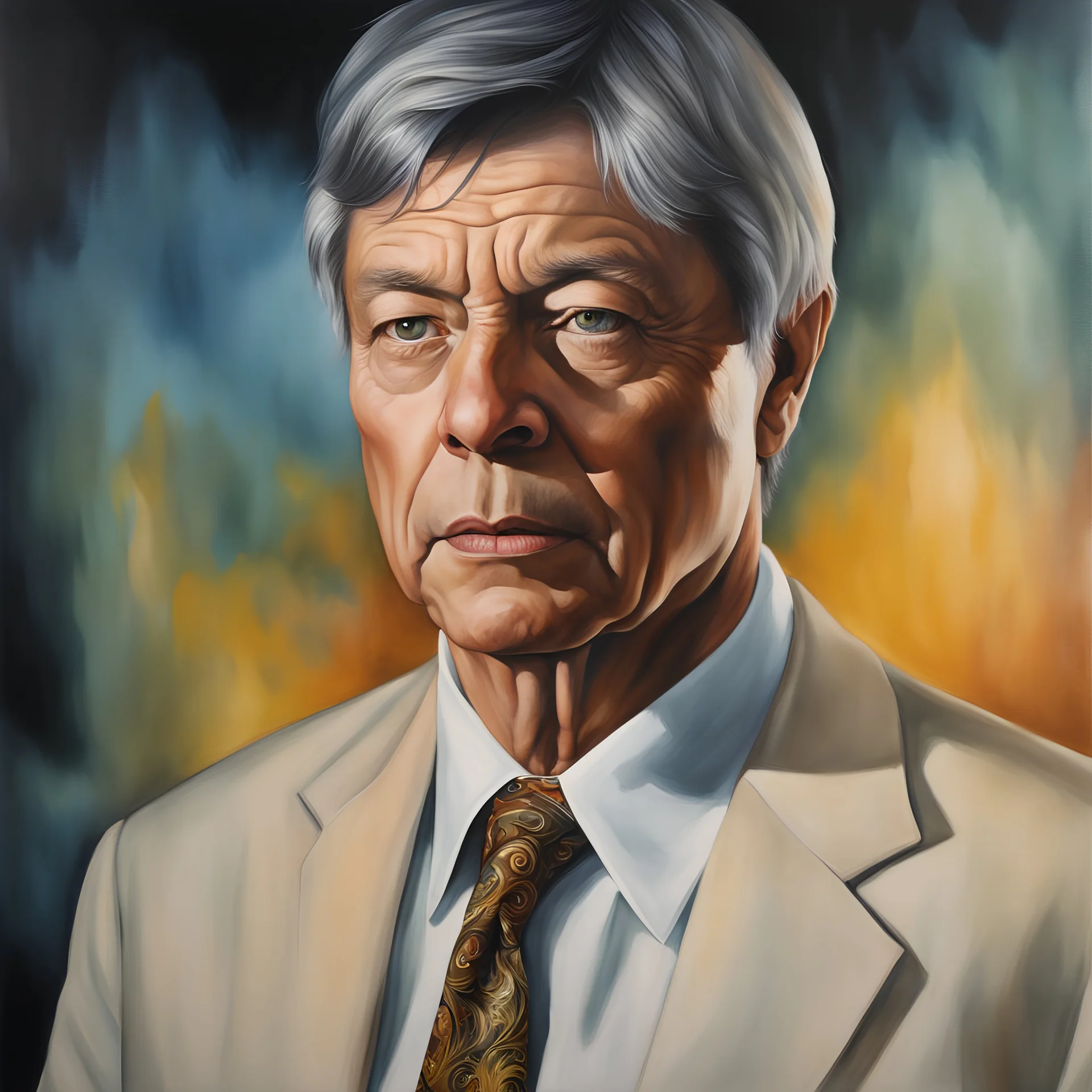 Dr. Leonard McCoy, Facial Portrait, dark, multicolored watercolor stained wall in the background, oil painting in the art style of Boris Vallejo, 32k UHD, Hyper realistic, photorealistic, realistic, sharp, highly detailed, professional quality, beautiful, awesome, majestic, superb, trending on artstation