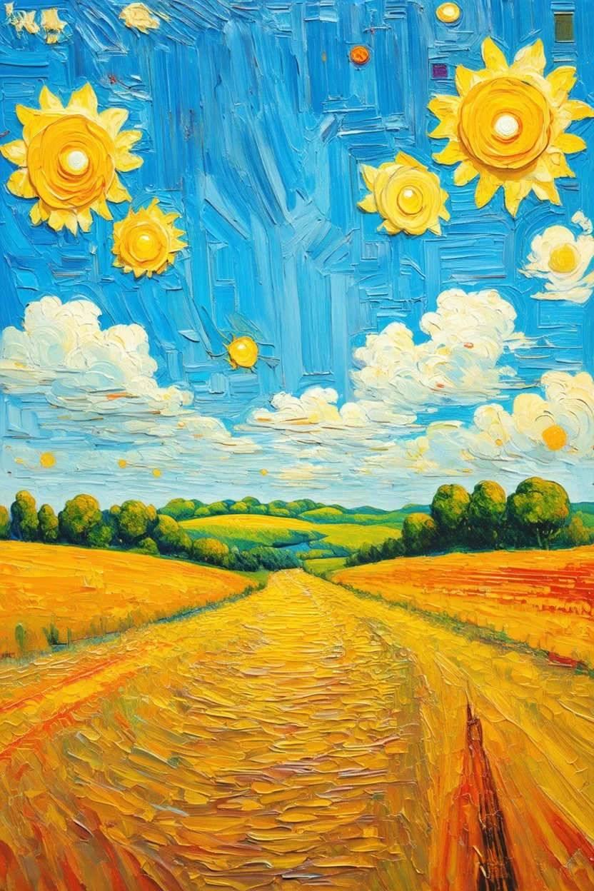Let grace fill the gaps; surrealistic element in a sunny Van Gogh-like Post-Impressionistic dreamy landscape
