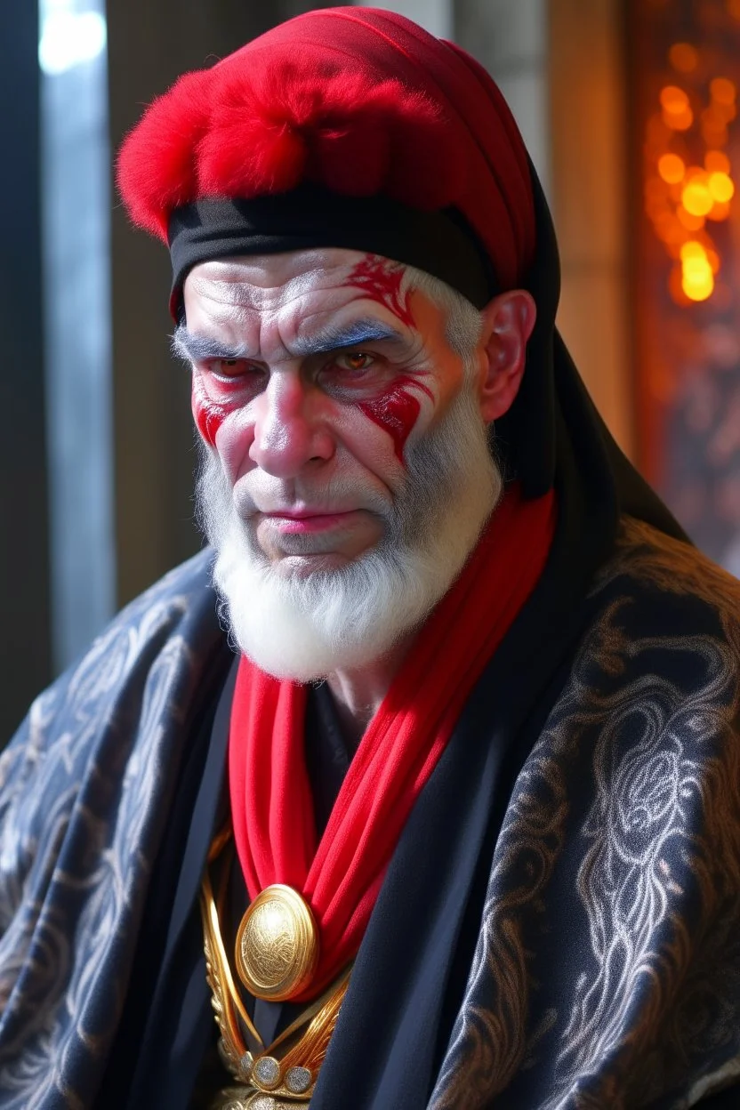A sad hooded clown , red skin, scales, unreal engine 6, high detail, intricate, cinematic. photoshoot style, intricate, studio lighting, Fire, smoke, masterpiece , highly detailed, 8k, best quality, dramatic,d,<lora:mshn:0.7>,<lyco:Warrior_Couture:0.5>,