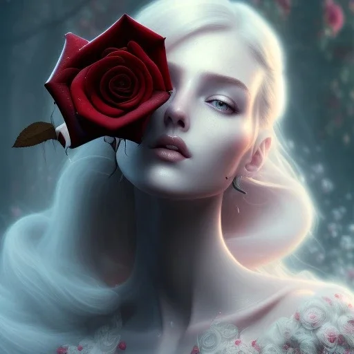 red rose beautiful girl,utra realistic,highly detailed, masterpiece, sharp focus, insanely detailed, fantasy art, intricate detailed, elegant, fog, Special Lighting, Vibrant, color Scheme, forest, unreal engine 5, trending on artstation