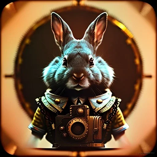 steampunk rabbit,steampunk style, polaroid,outdoors,shallow depth of field, close up, macro lens, cinematic, unreal engine ultra detailed, by japbun2-40