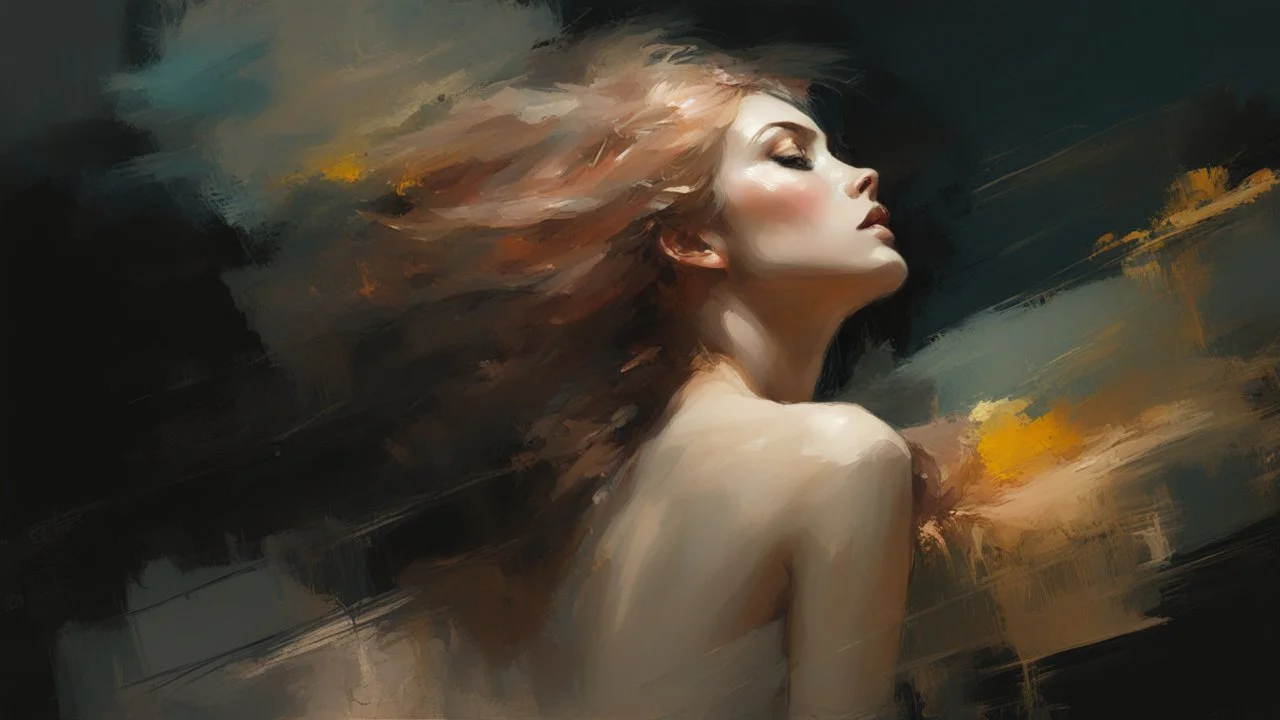 Aphrodite :: digital matt painting with rough paint strokes by Jeremy Mann + Carne Griffiths + Leonid Afremov, black canvas