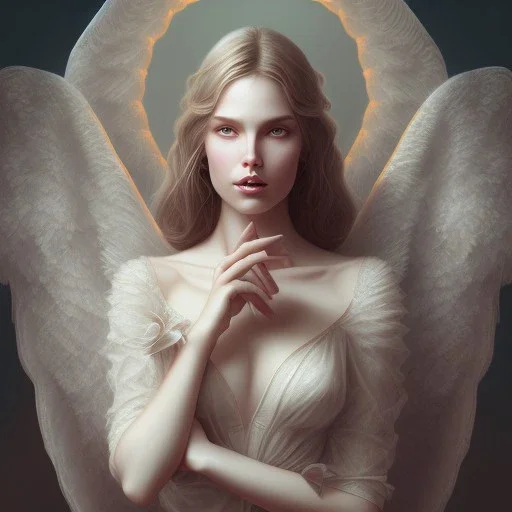 Portrait of a beautiful and harlot angel in a thin nightgown with curvy cuts, in the arms of a man, by Peter Mehrbacher, Thomas Kinkade and Raphael Lacoste, masterpiece, illustration, highly detailed, fine detail, intricate, popular on ArtStation