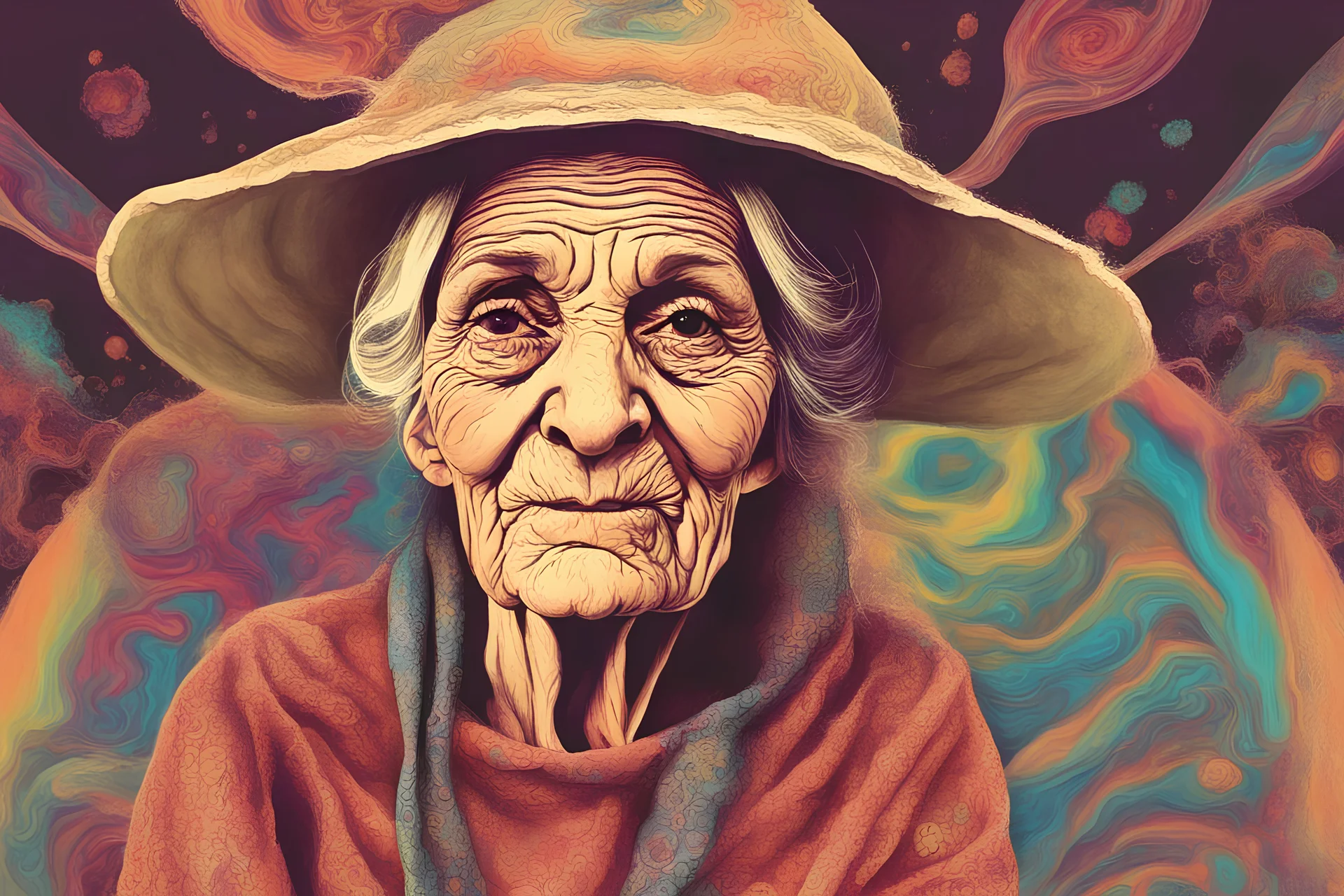 very old woman psychedelic image