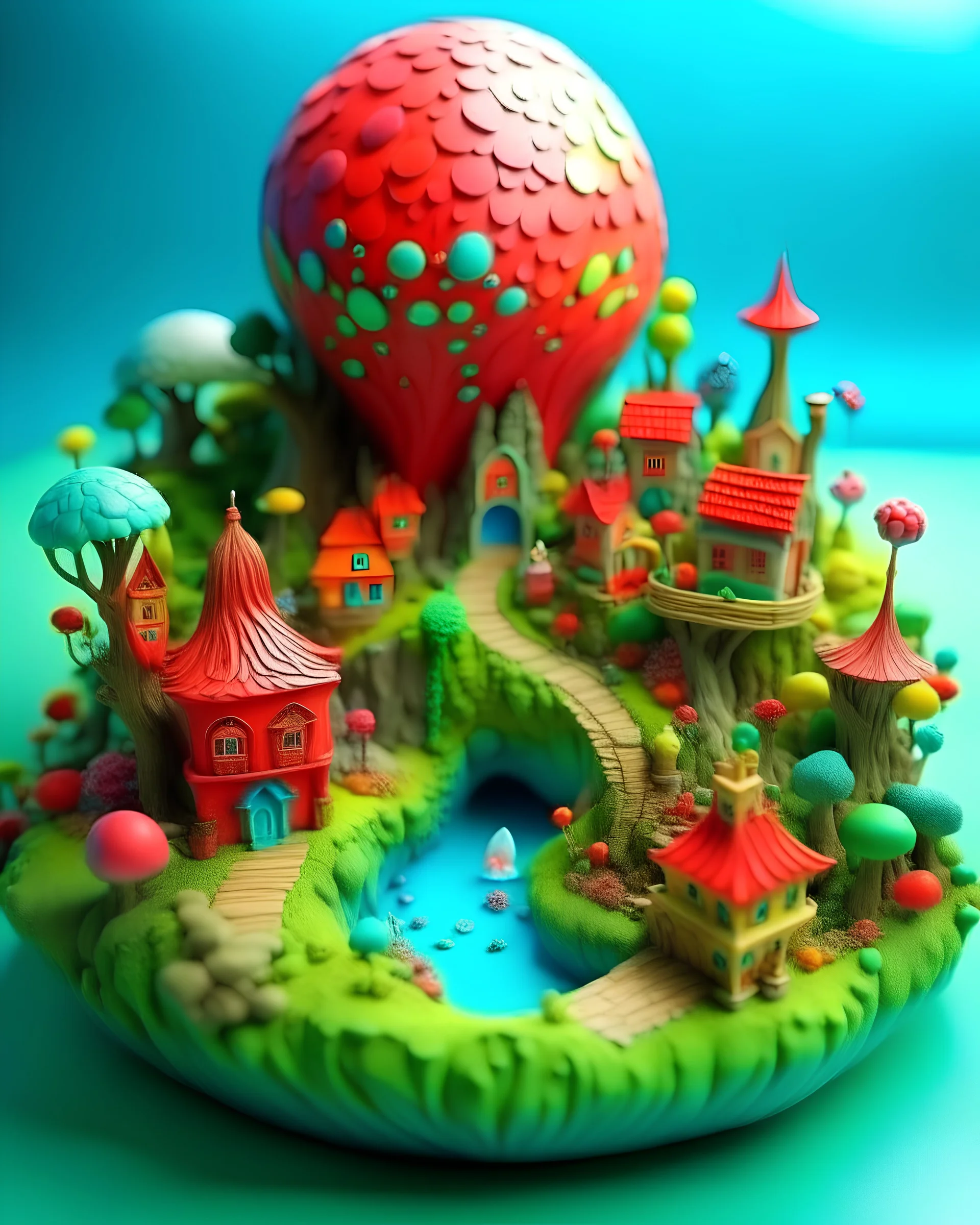 Miniature Worlds, color full, all color, green, blew, red, sky, illustration. cartoon, cartoon,