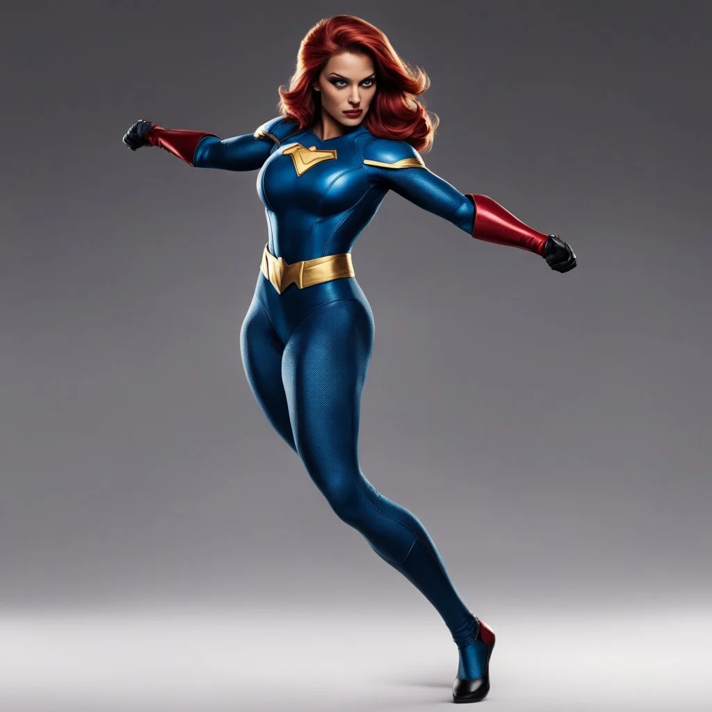 the "Power Pose." In this iconic stance, a female superhero showcases her unique abilities and strengths through her costume and posture, exuding confidence and power. It's a classic image that symbolizes the superheroine's prowess and determination, capturing the essence of her character in a single dynamic pose