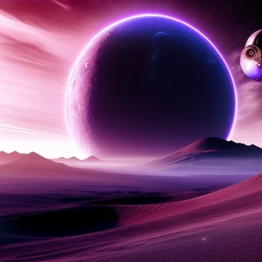 Alien armored tank rolling over a crater, purple sky