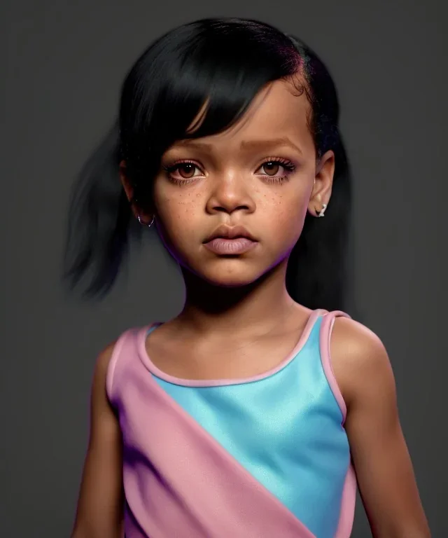 Rihanna toddler, full body, soft skin, dramatic lighting, hyper realistic