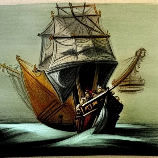 Dibujo de un Galeón español con estilo de Francisco de Goya