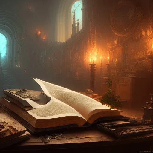 dark fantasy concept art, dynamic lighting, hyperdetailed, intricately detailed, Splash screen art, deep color, Unreal Engine, volumetric lighting, library, bookshelf, leather, wood,