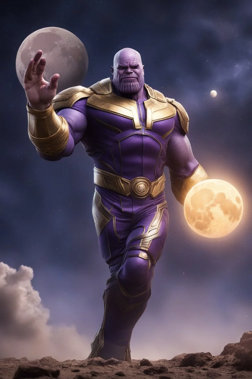 The mighty Thanos throwing the moon