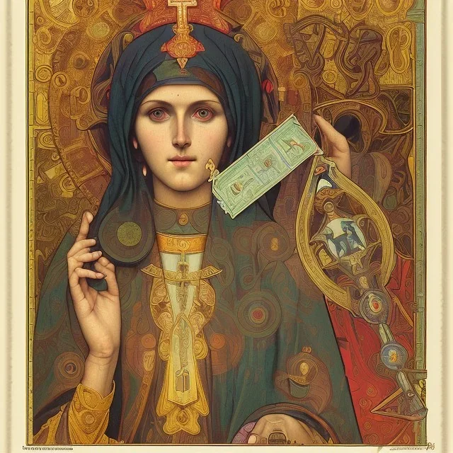 patron of photographers holding a camera in one hand and film roll in the other. orthodox icon with saint photographer. Cyrillic inscriptions. hyperdetailed, Alphonse Mucha, Zdzisław Beksiński, poster, illustration, ink, oil on canvas, 18th century atlas