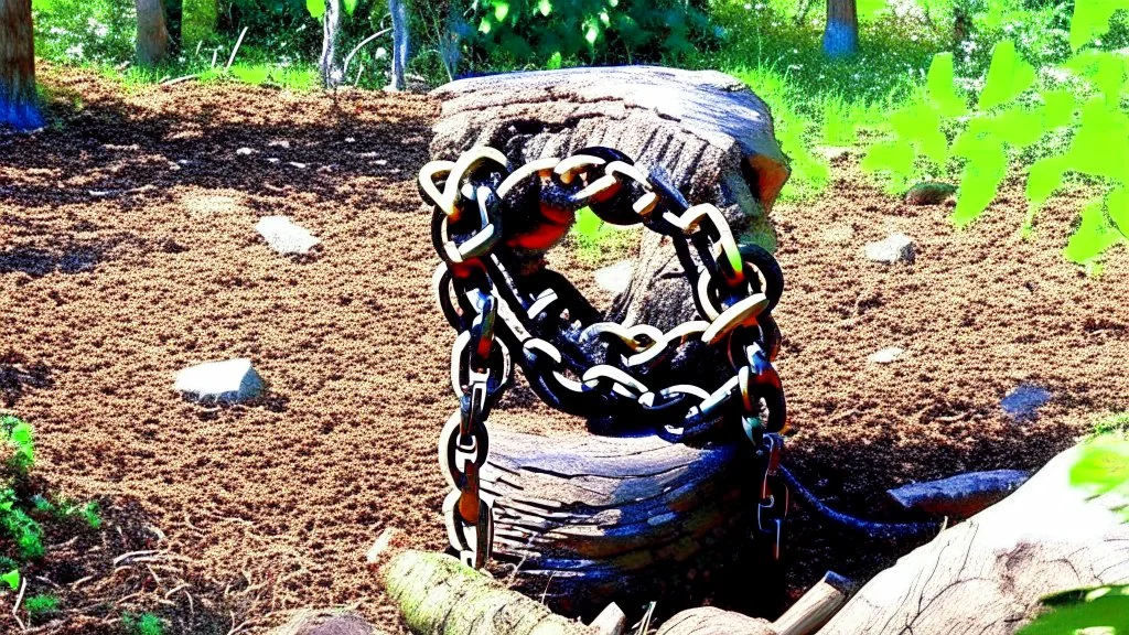 Backyard chain attached to a poop log