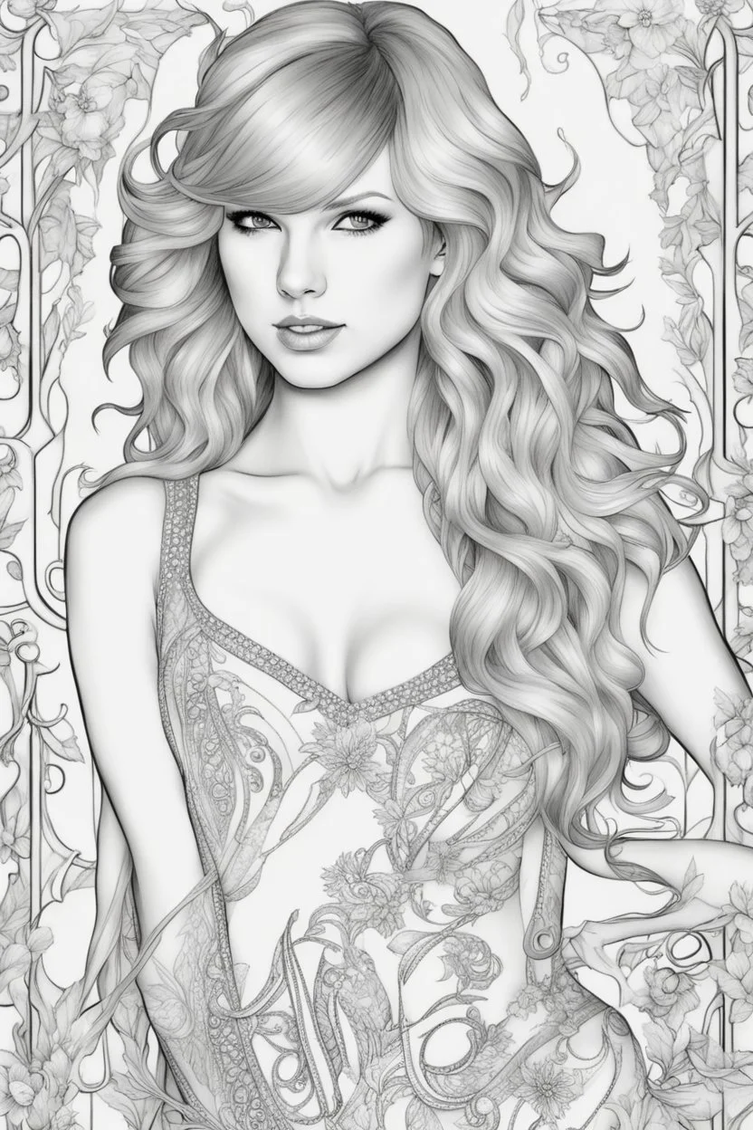 coloring pages of taylor swift for adults, Designs Black and white, No Shading