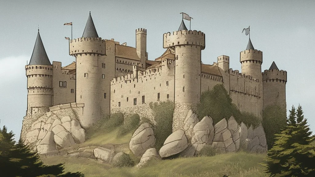 medieval castle, comic style