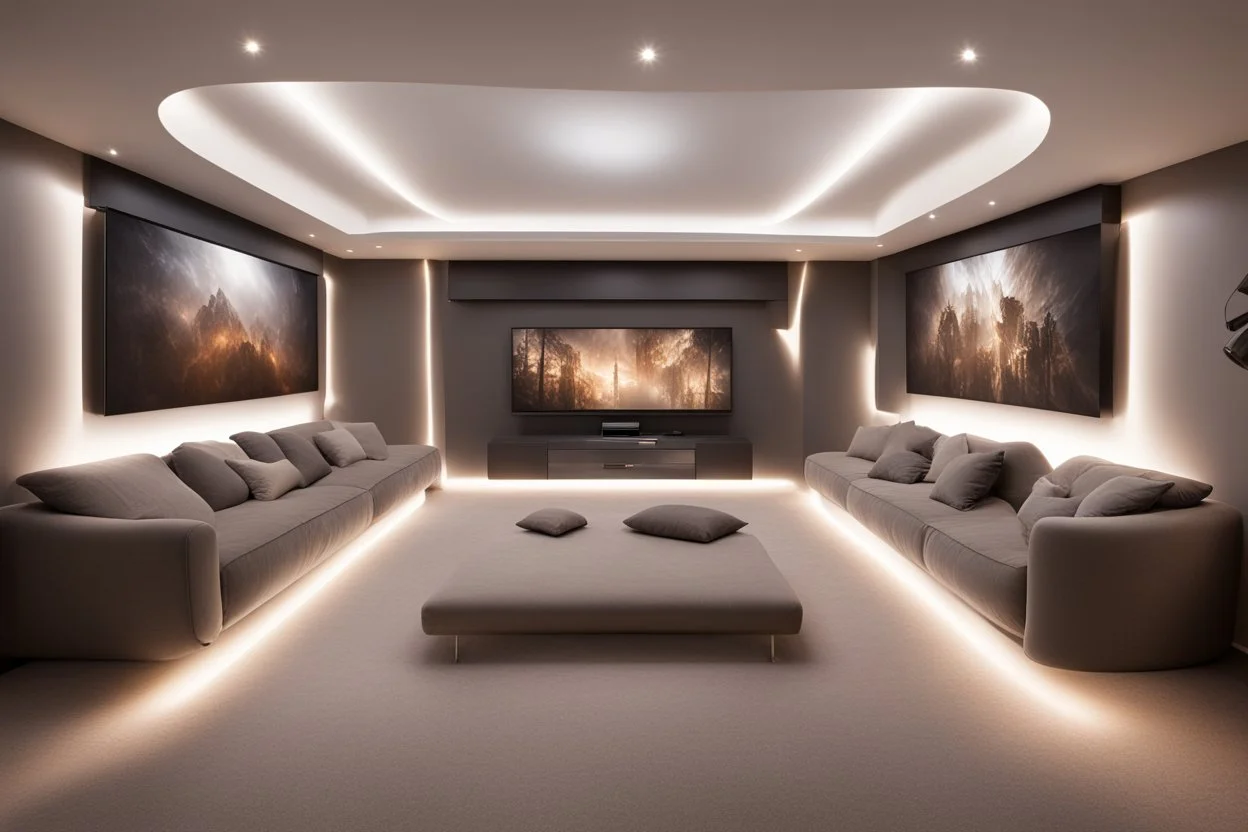 home cinema room with LED lighting in the walls make sure the room is completely symmetrical