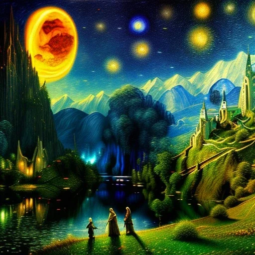 Epic Drawing of scenery of The LOTR estilo Van Gogh 4k