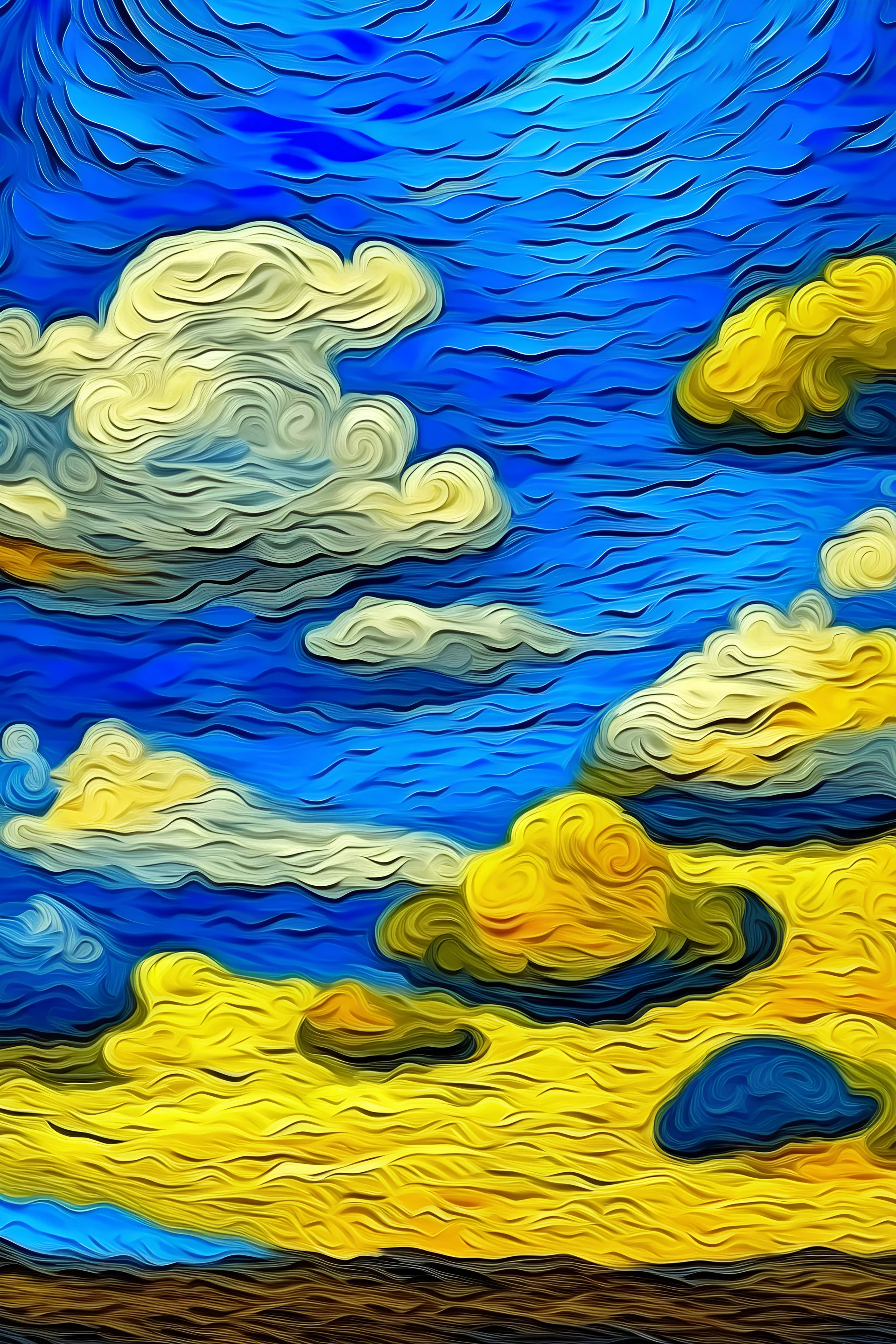 partly cloudy sky, airplanse van Gogh style