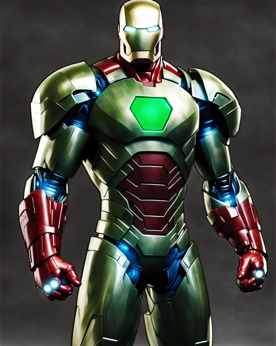 Super IRONMAN armor, kryptonite powered, built by wayne enterprises, designed by stark industries