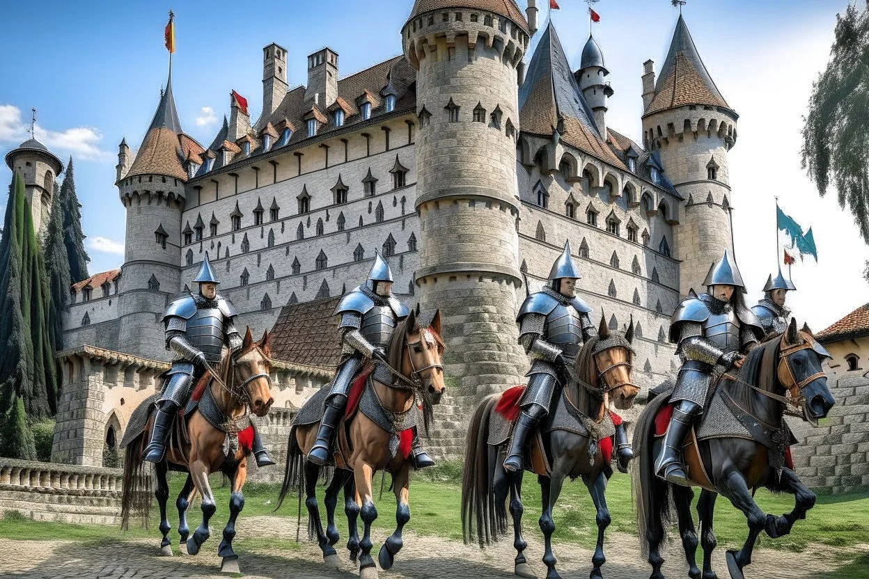 mounted knights in front of the wizard castle