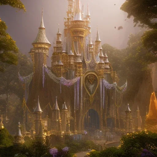 The palace of magic king, huge structure, panoramic view, zoomed out view of the exterior, mysterious, soft lighting, unreal engine 5 volumetric lighting, intricate details, realistic style, 8k resolution