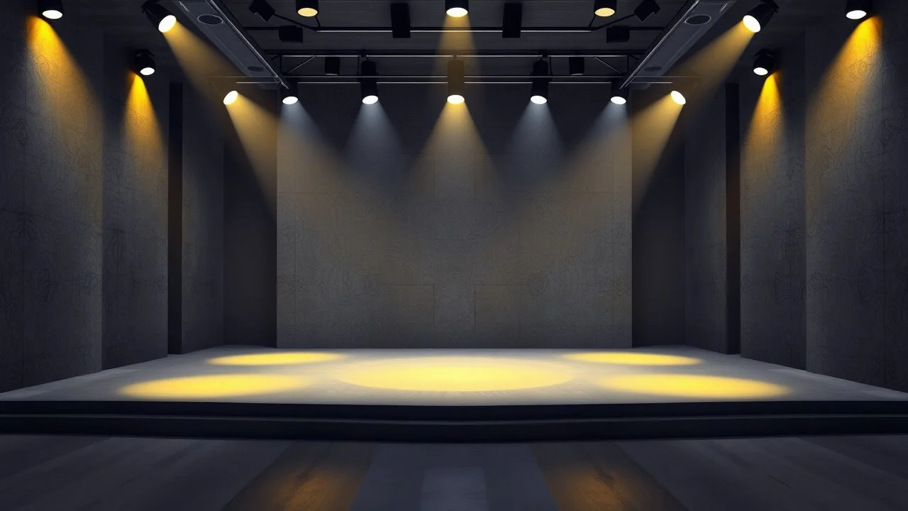 empty modern art stage with gray dark yellow blueish violet theme 3d recursive fractal background modern dynamic multy color lights,modern decoration