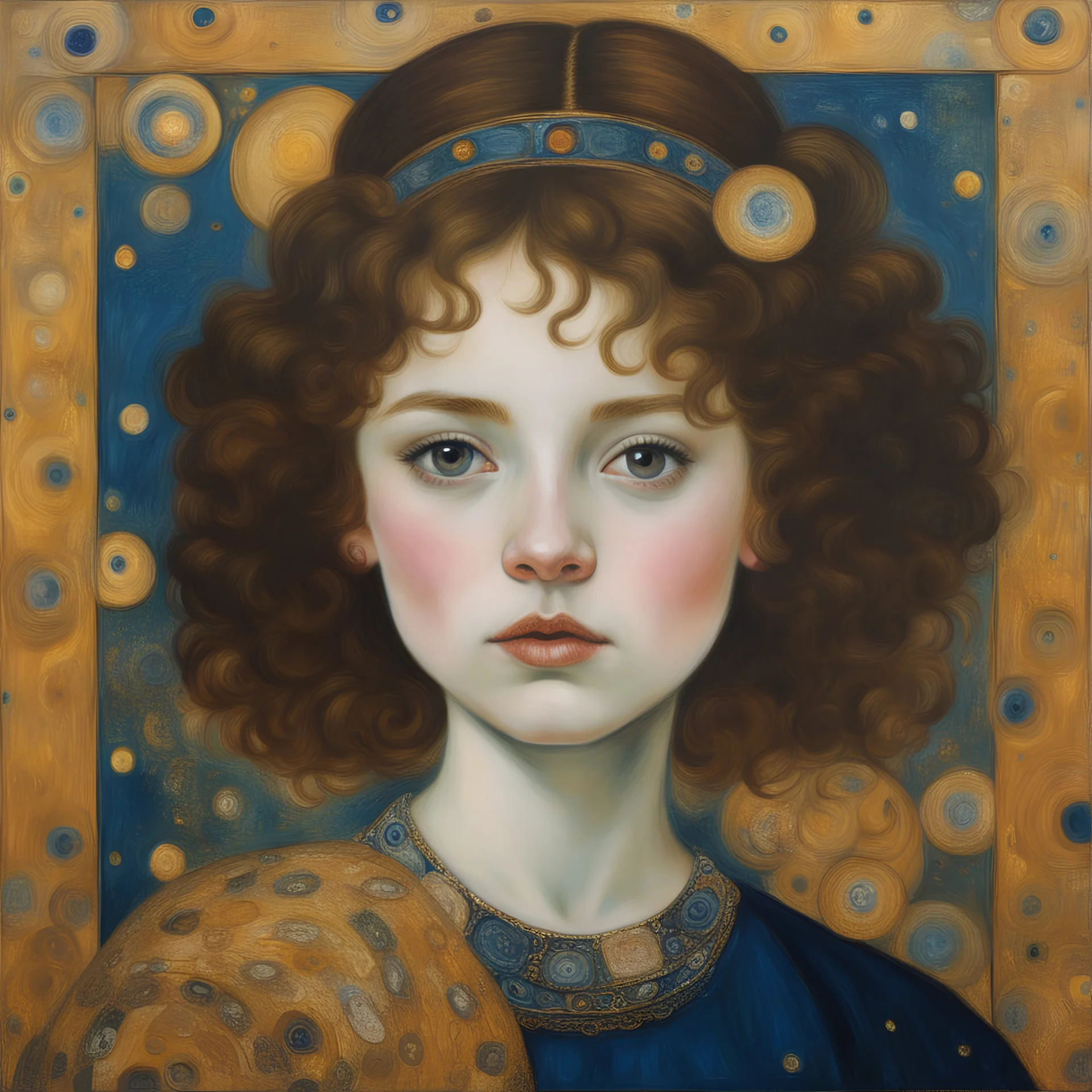 A portrait of a girl in a tourban painted by Klimt