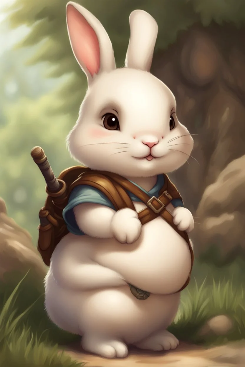 Cute chubby bunny adventurer dnd art realism