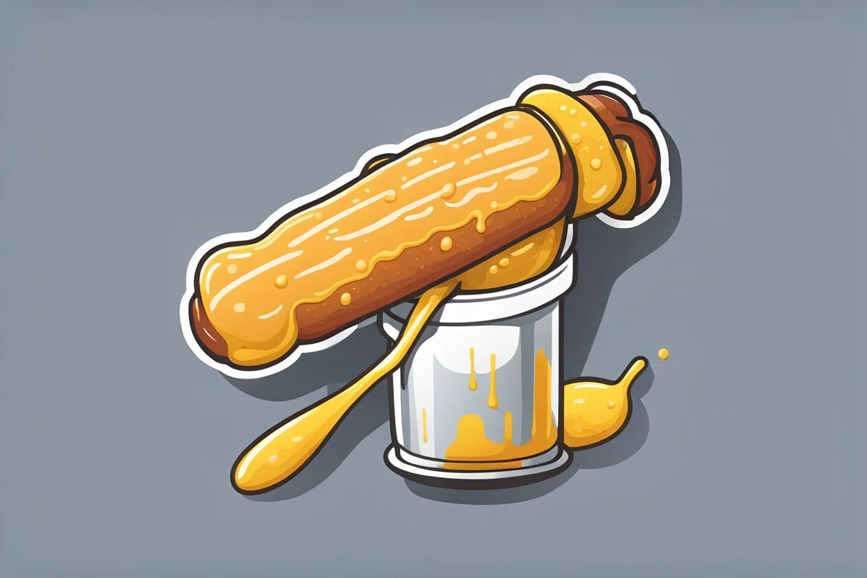 corndog with mustard, clean vector style, bold outline