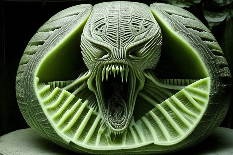 H R Giger watermelon carving