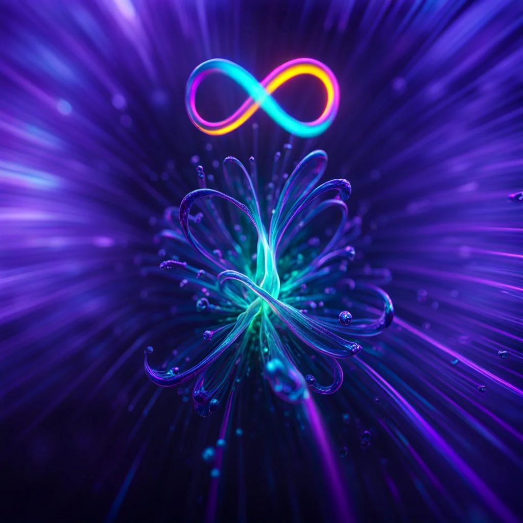 infinity symbol ∞ with vibrant single Plankton in water, striking, neon, chiaroscuro, dramatic, captivating, powerful, fantasy, beautiful, octane render, 16k post-production, artstation: award-winning: atmospheric: commanding: fantastical: clarity: ultra quality: striking: brilliance: stunning colors: amazing depth; lens: f/11, 35mm