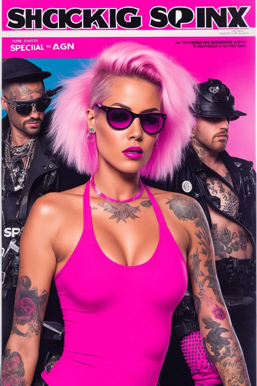 shocking pink magazine cover: special agent provocateur with tattoos issue; guest star : tank girl