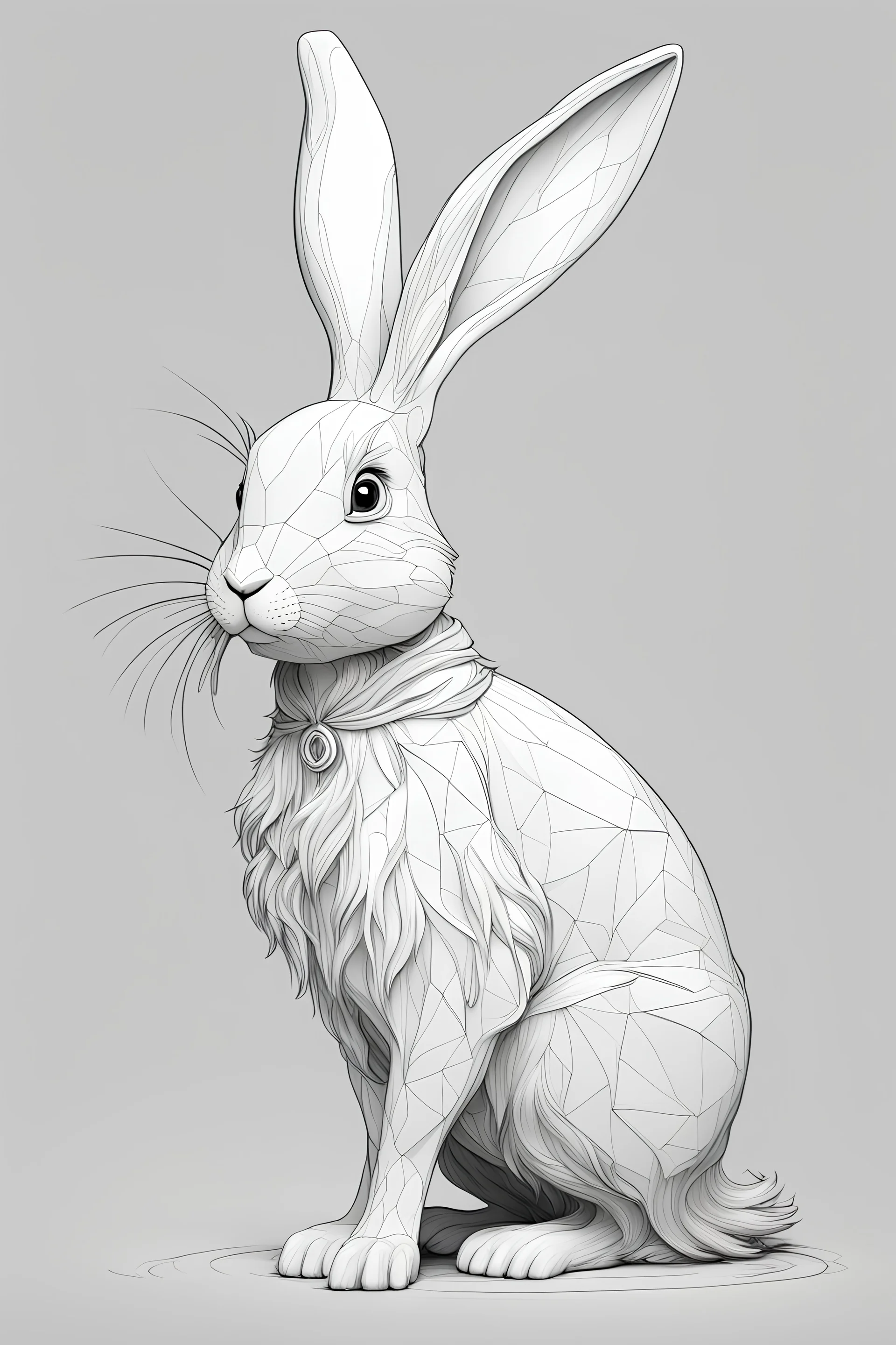 outline art rabbit, cinematic lighting, high resolution 3D render art coloring pages with witch, white background, Sketch style, full body, use outline, clean line art, white background, no shadows and clear and well