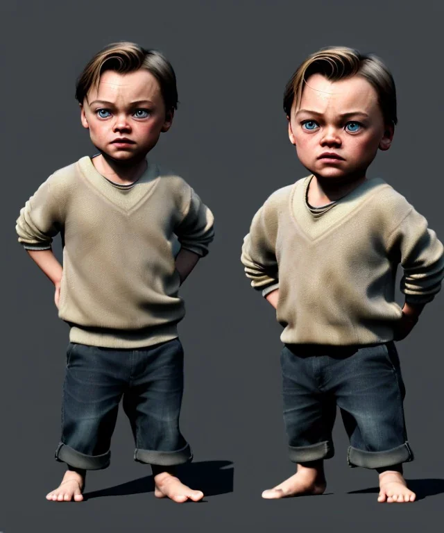 Leonardo di caprio toddler, full body, car, dramatic lighting, hyper realistic