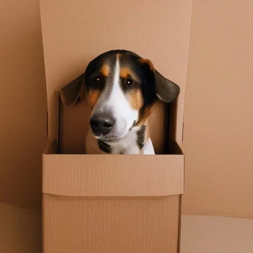 Portrait of a dog in box