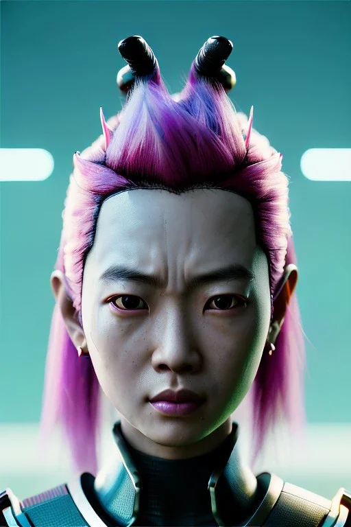 portrait, Asian cyborg woman, samurai warrior :: symmetry photography, cyberpunk style, pink hair, perfect eyes, black samurai army, katana, japanese traditional ornaments, pink, white, black, glow eyes, cinematic, Ultra realistic, dark scene, soft color, highly detailed, unreal engine 5, RTX, ultra detail, 3d, finely drawn, high definition.