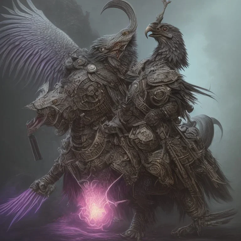 angry Raven warrior in black and purple battle armor, a highly detailed illustration, background of Inka jungle, realistic render, 8 k, micro detail, intricate, elegant, centered, digital painting, Artstation, smooth, sharp focus, illustration, artgerm, tomasz alen kopera, peter mohrbacher, donato giancola, joseph christian leyendecker, wlop, boris vallejo