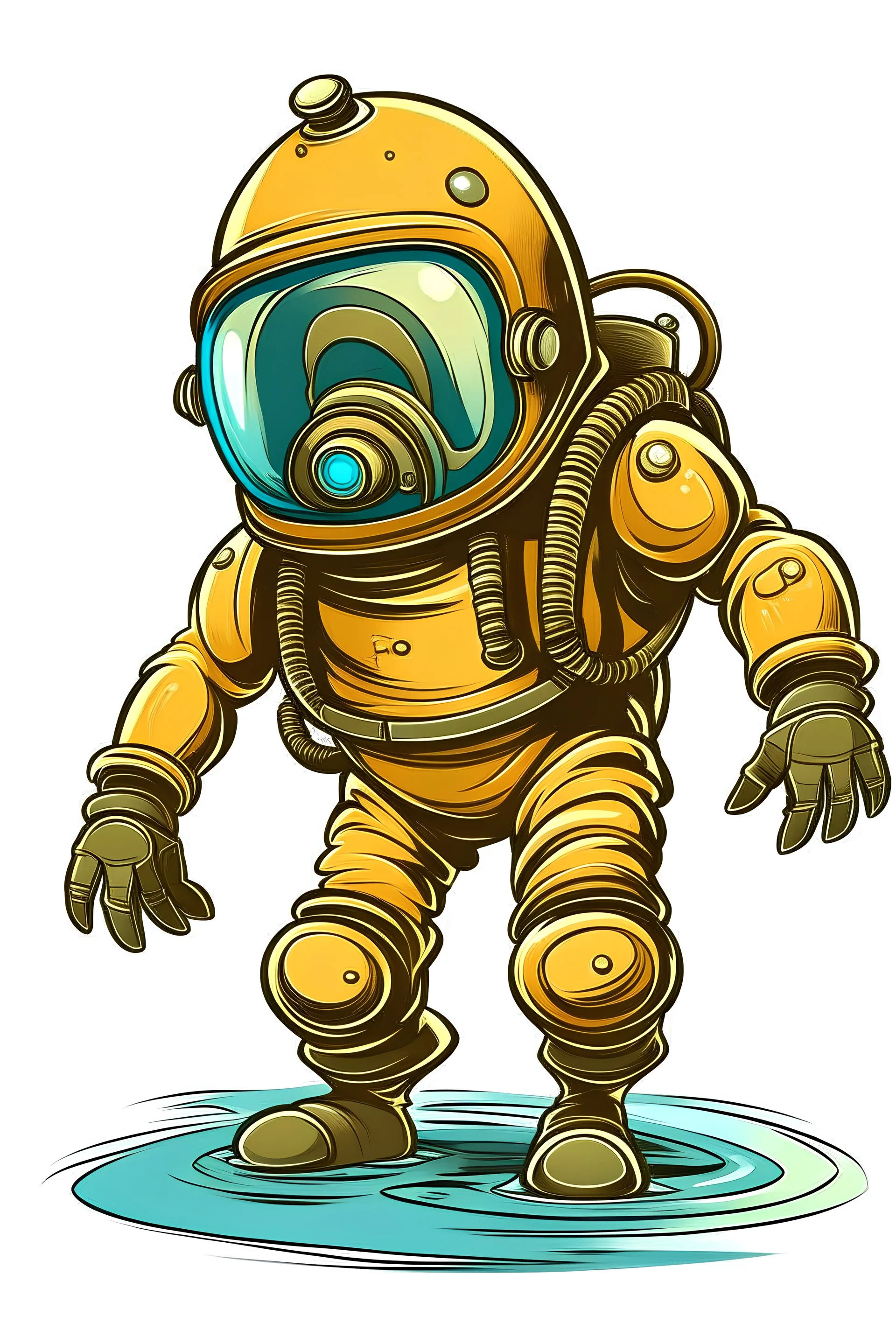 diving helmet cartoon with leg and hand