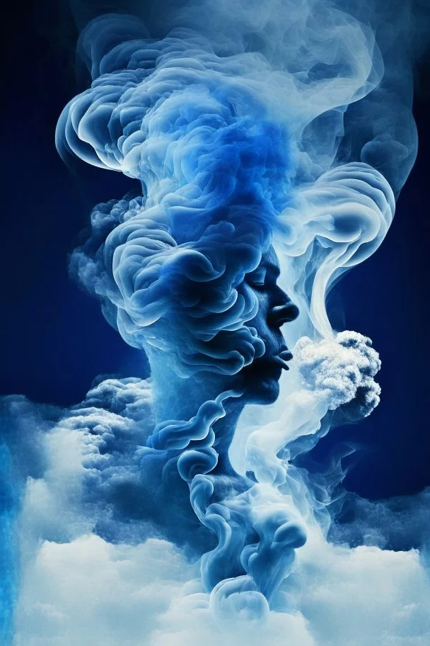 blue smoke in a shape of a person cloud air elemental humanoid