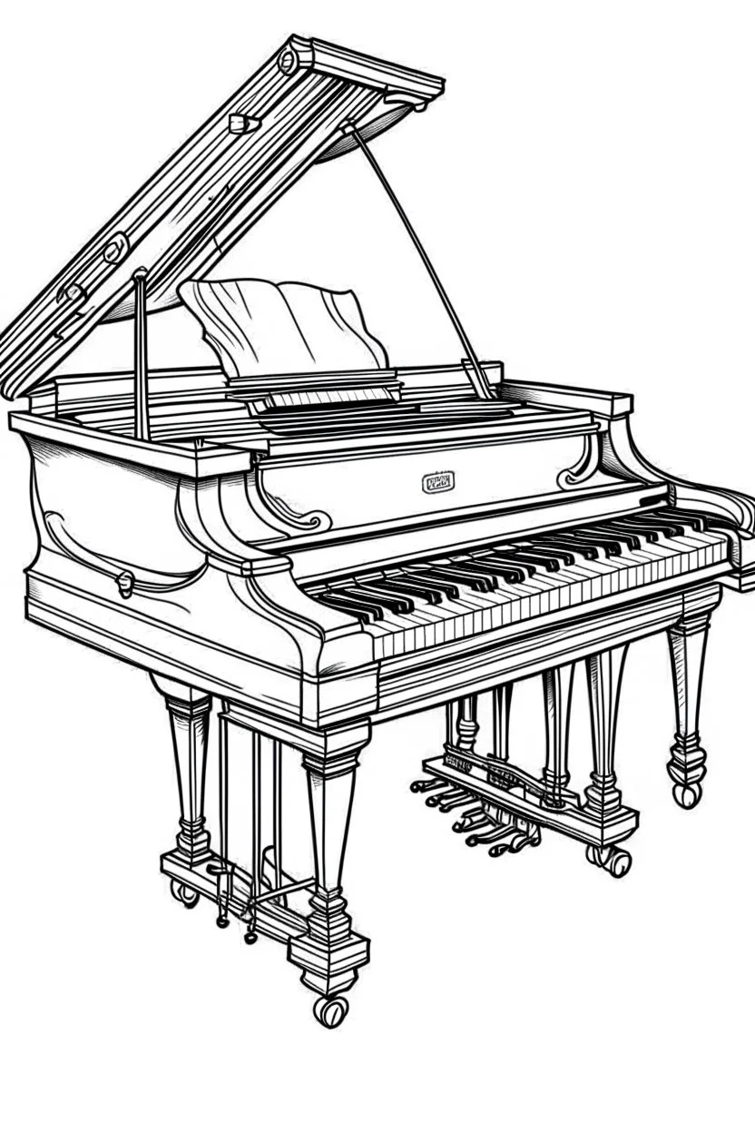 Outline art for coloring page OF TOY PIANO, coloring page, white background, Sketch style, only use outline, clean line art, white background, no shadows, no shading, no color, clear